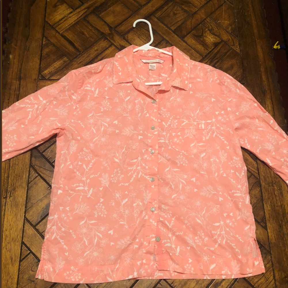 Victorias Secret pink long sleeve pajama shirt. Size M